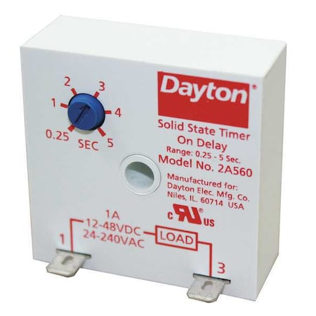 Dayton 2A560 Encapsulated Timer Relay,1A,Solid State