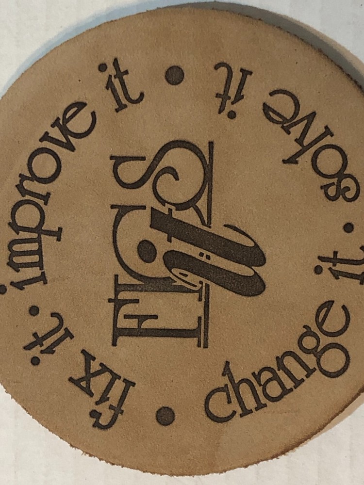 Fics It Brown Cork Round Shape Fix It. Improve It. Change It. Solve It. Coaster
