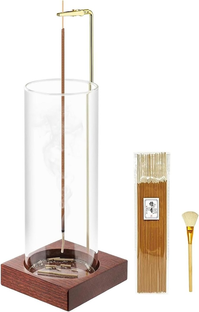 Wood Incense Holder with Glass Catcher & Sticks