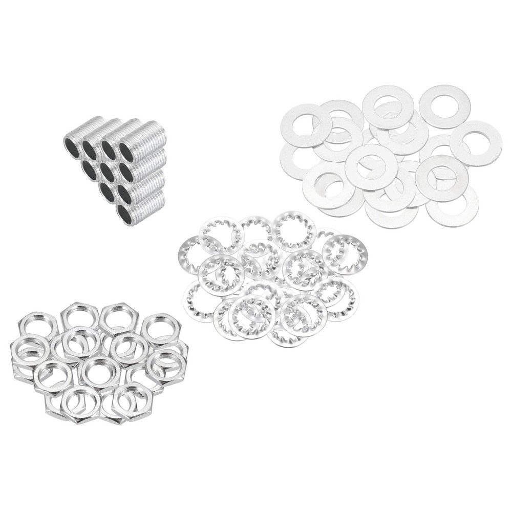 70Pcs 0.6" M10 Lamp Pipe Kit with Lock Nuts Washers for Assembly, Silver