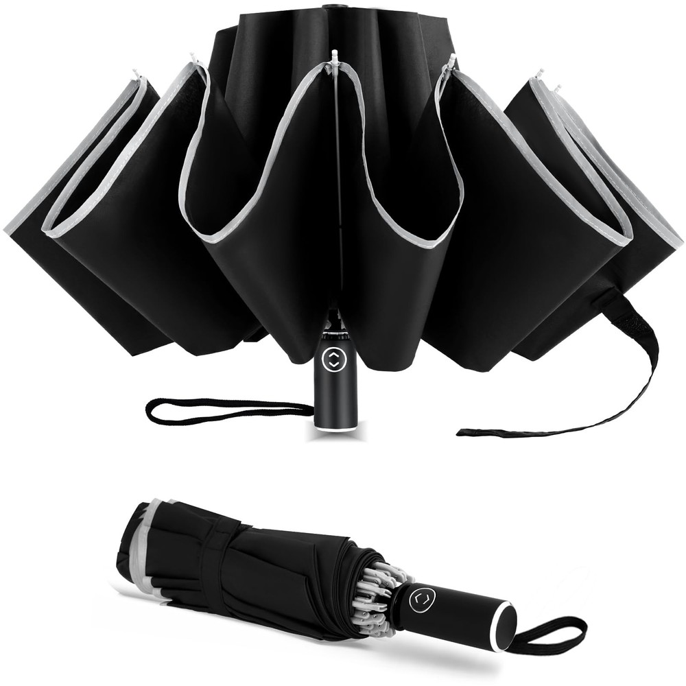 UVANTI Windproof Travel Umbrella, Compact Inverted Reverse Large, Black
