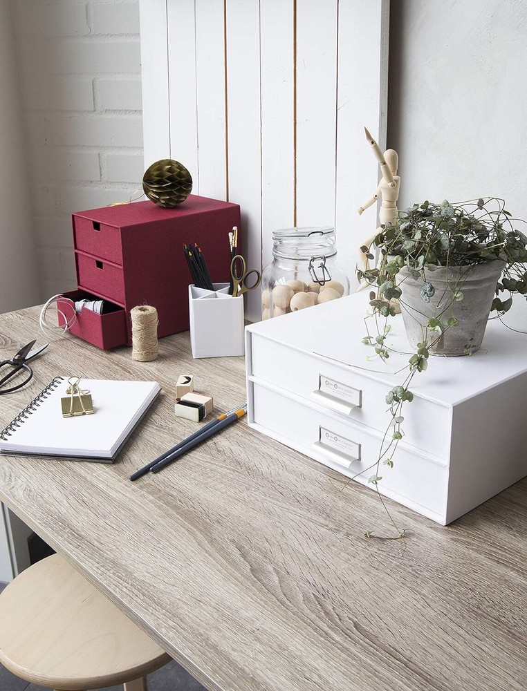 Bigso Birger 2-Drawer Fiberboard Label Frame Document Letter Box | White