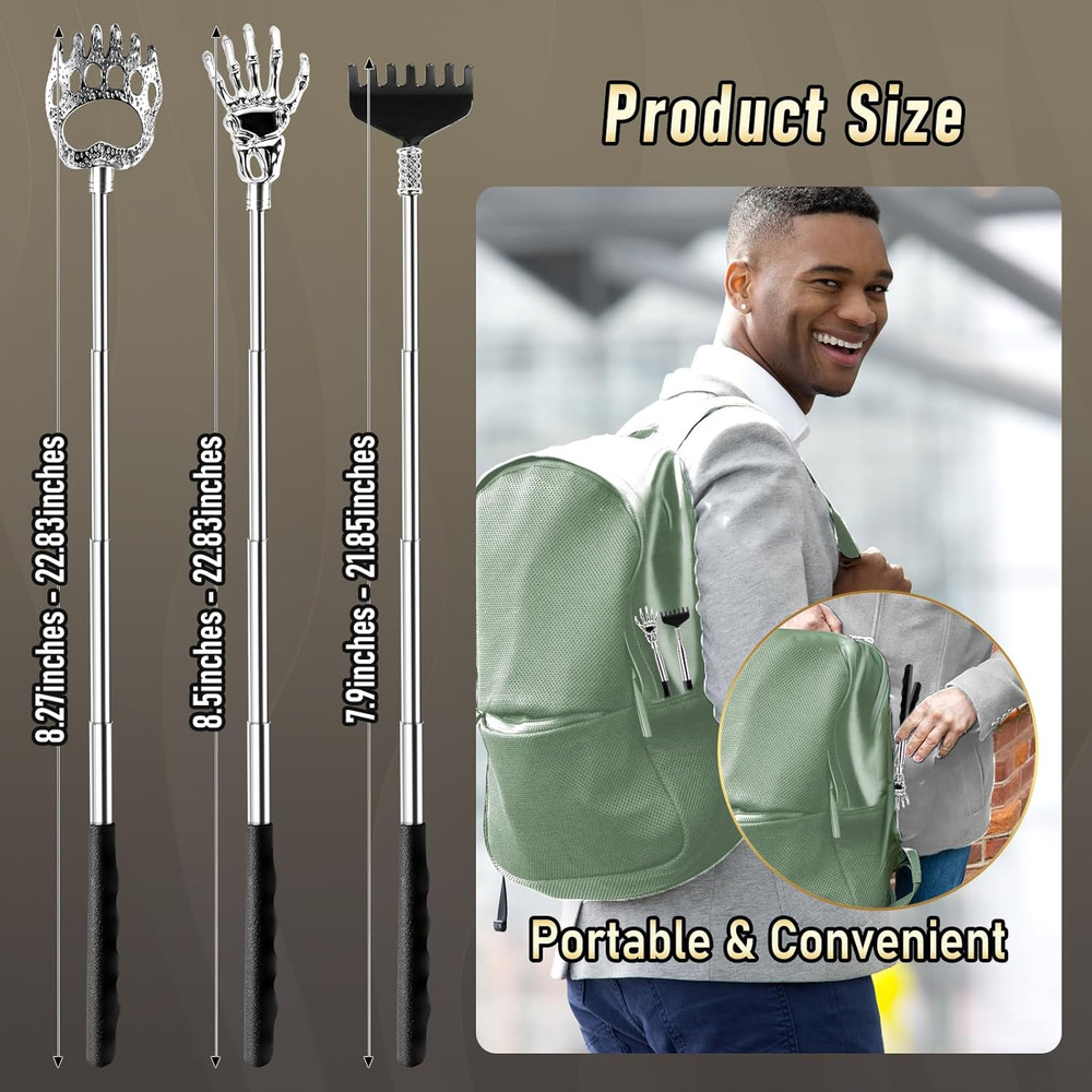 4Pcs Back Scratcher, Extendable Back Massager Tool with Rubber Handle-Telescopic