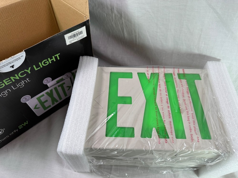 2-Pack Green LED Emergency Exit Light Sign, Battery Backup 120V/277V Double Face