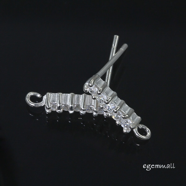 Sterling Silver CZ Stud Post Rectangle Earring Connector #51750