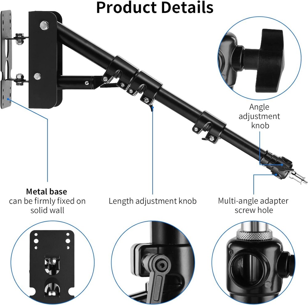 Selens 39" Wall Mount Triangle Boom Arm Flexible Extension For Ring Light Studio