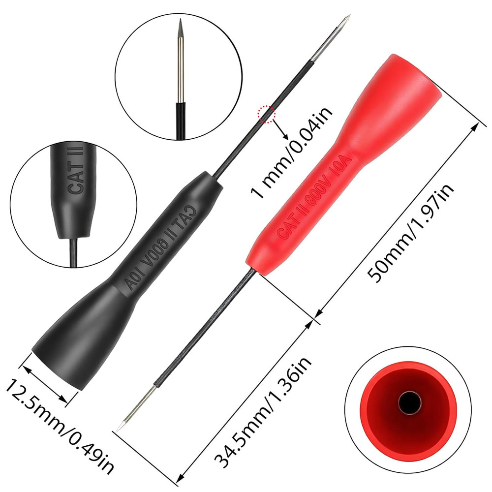 4 Pack 2Mm Extended Needle Test Probes, 600V 10A Insulation Piercing Probe Tips,