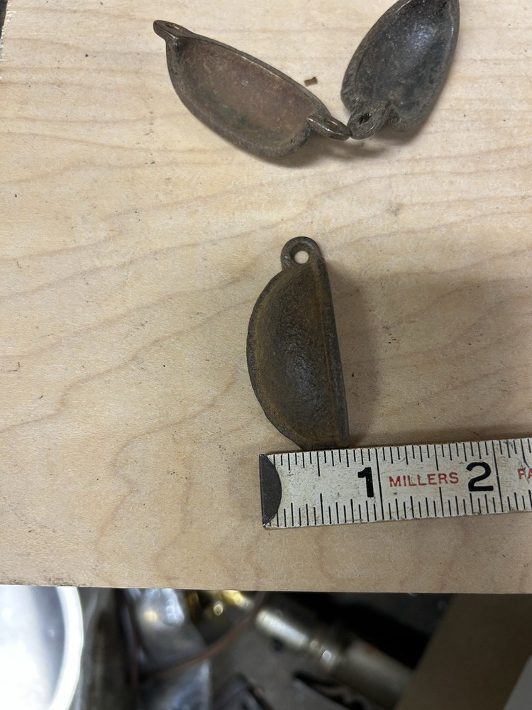 3 SM. Cast Iron Cup Pulls Antique Victorian Hardware Bin Apothecary Drawer