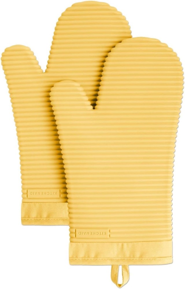 Ribbed Soft Silicone Oven Mitt 2-Pack Set 7.5"x13" Milkshake