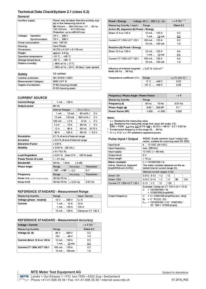 MTE -CheckSystem 2.1 Single-Phase Test System with Reference Standard 120 A