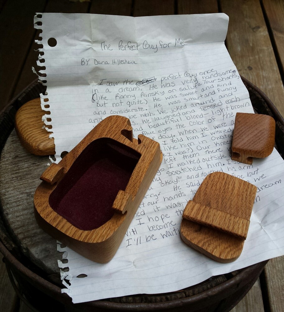 VTG Handcrafted Puzzle Box By John Pollack Red Oak Signed Keepsake With Notes