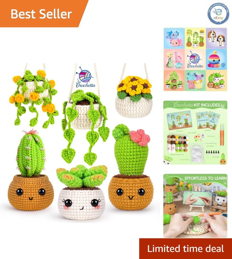 Crochet Plants Kit for Beginners: 6 Hanging Plant Patterns with Video Tutorials