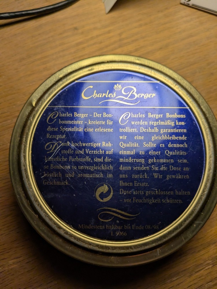 Kirsch Bonbons Tin Can - German - Empty - 1998