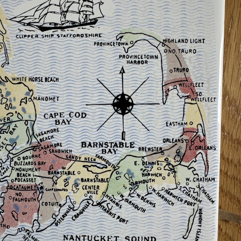 Unbranded Wall Tile 6" x 6” Cape Cod Massachusetts Map Vintage Trivet