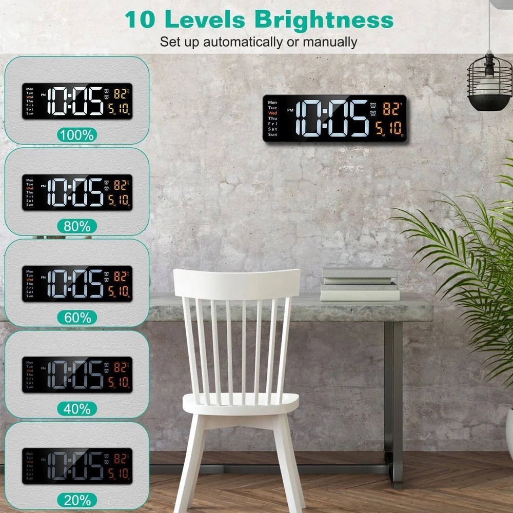 16" Large Digital Wall Clock with Remote, Large Display LED Wall Clock Timer ;