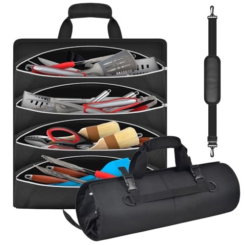 Grill Tool Accessory Storage Bag Roll Up, BBQ Tools Carry Orangizer Case for