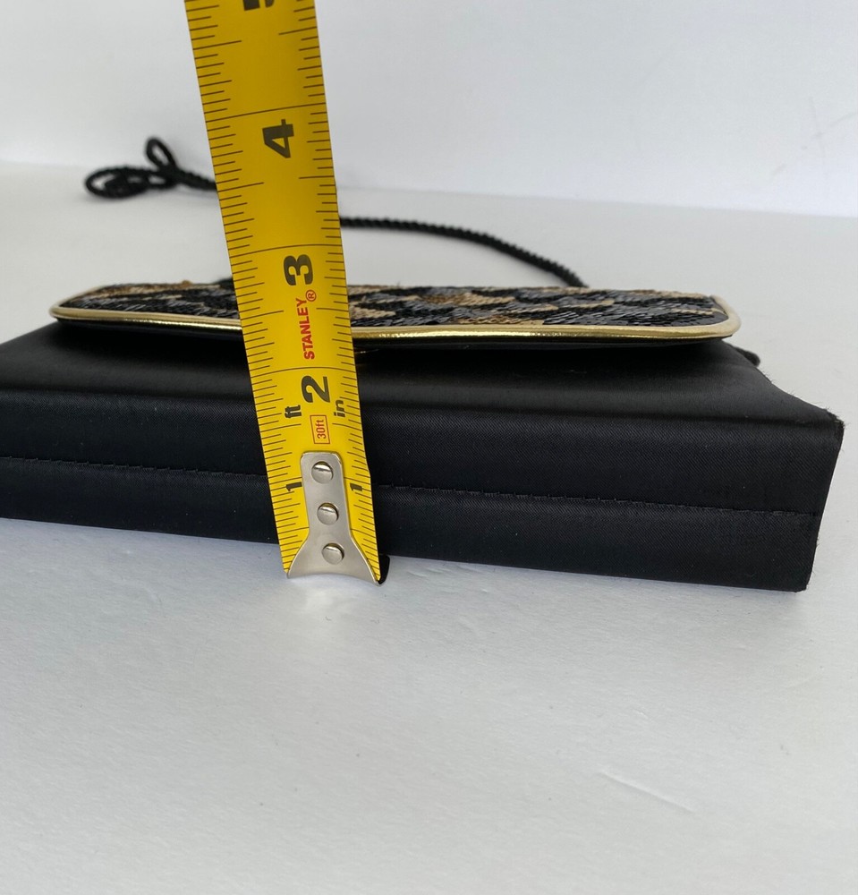 Evening Bag Satin Sequins Black Gold Tone Caparros