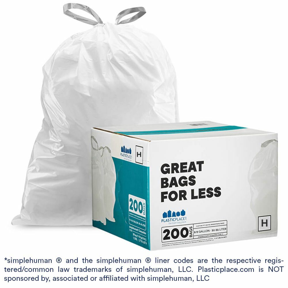 Plasticplace Custom Fit Trash Bags│simplehuman®* Code H Compatible (200 Count)