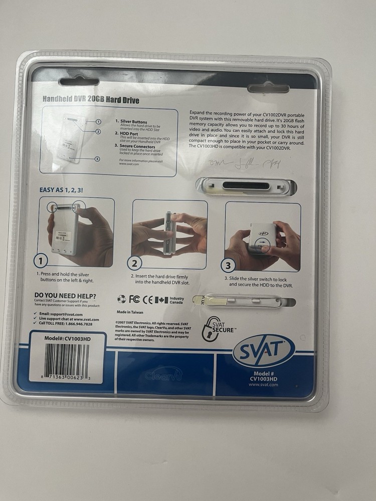 Handheld DVR 20GB Hard Drive Accessory Easy Setup, SVAT, Wired, Model # CV1003HD