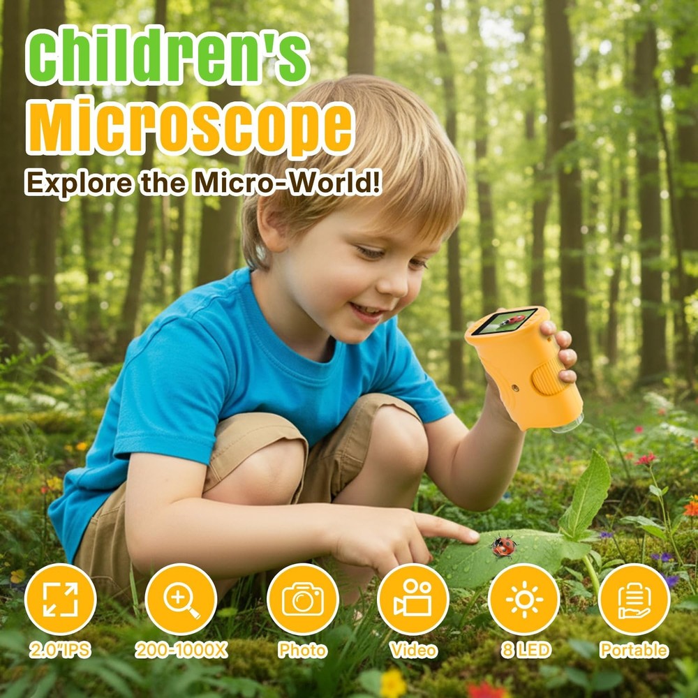 Mcbazel 1000X Handheld Digital Microscope for Kids, Small, Yellow