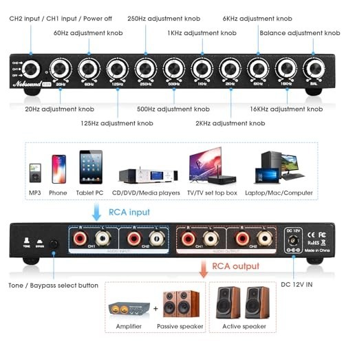 9-Band HiFi Stereo Equalizer Preamp | Audio Processor with Tone Controls | 111dB