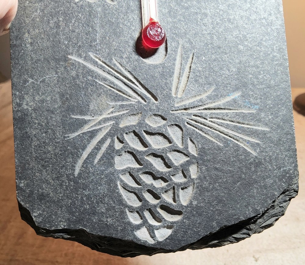 HEAVY SLATE WORKING THERMOMETER DISPLAY SIGN WITH PINEAPPLE ETCHED INTO BOTTOM