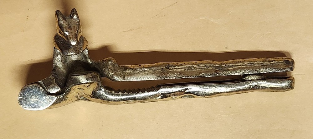 Vintage Squirrel On A Log Brass Nut Cracker Solid Heavy 6"