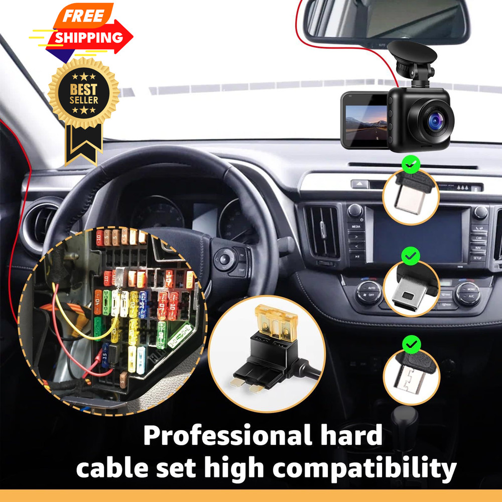 3-in-1 Hard Wire Kit USB-C & Micro/Mini USB Hardwire for Dash Cams 13ft
