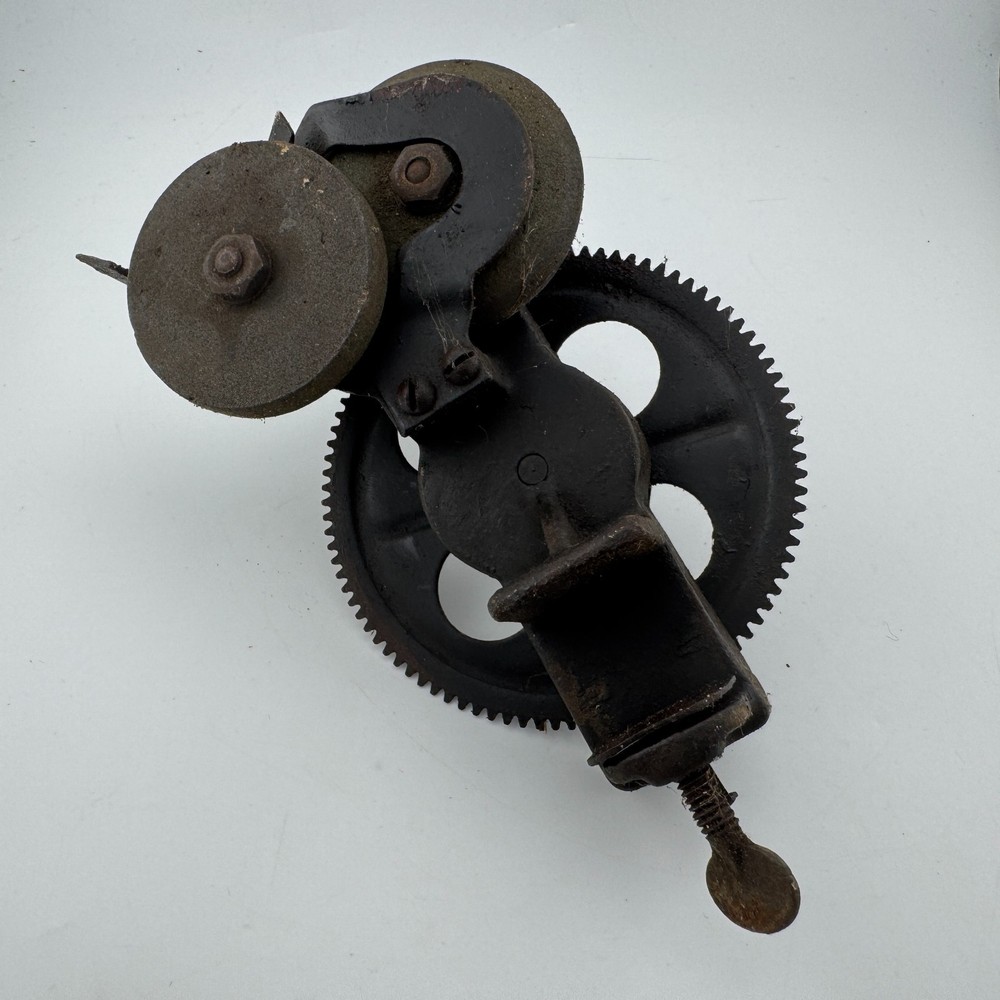 Vintage Quick-Edge Table Mount Hand Crank Knife Sharpener