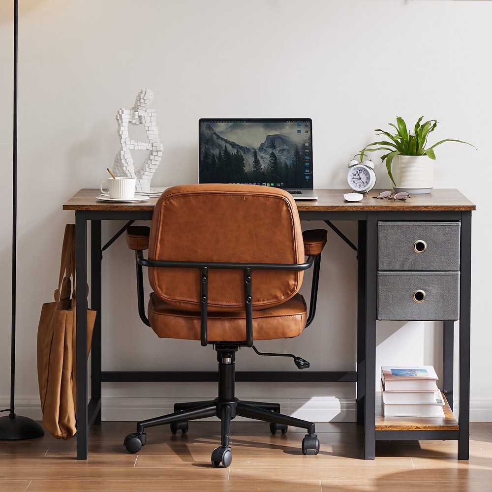 Office Study Table with Side Hook and 2 Storage Drawers - 40/47in Computer Desk