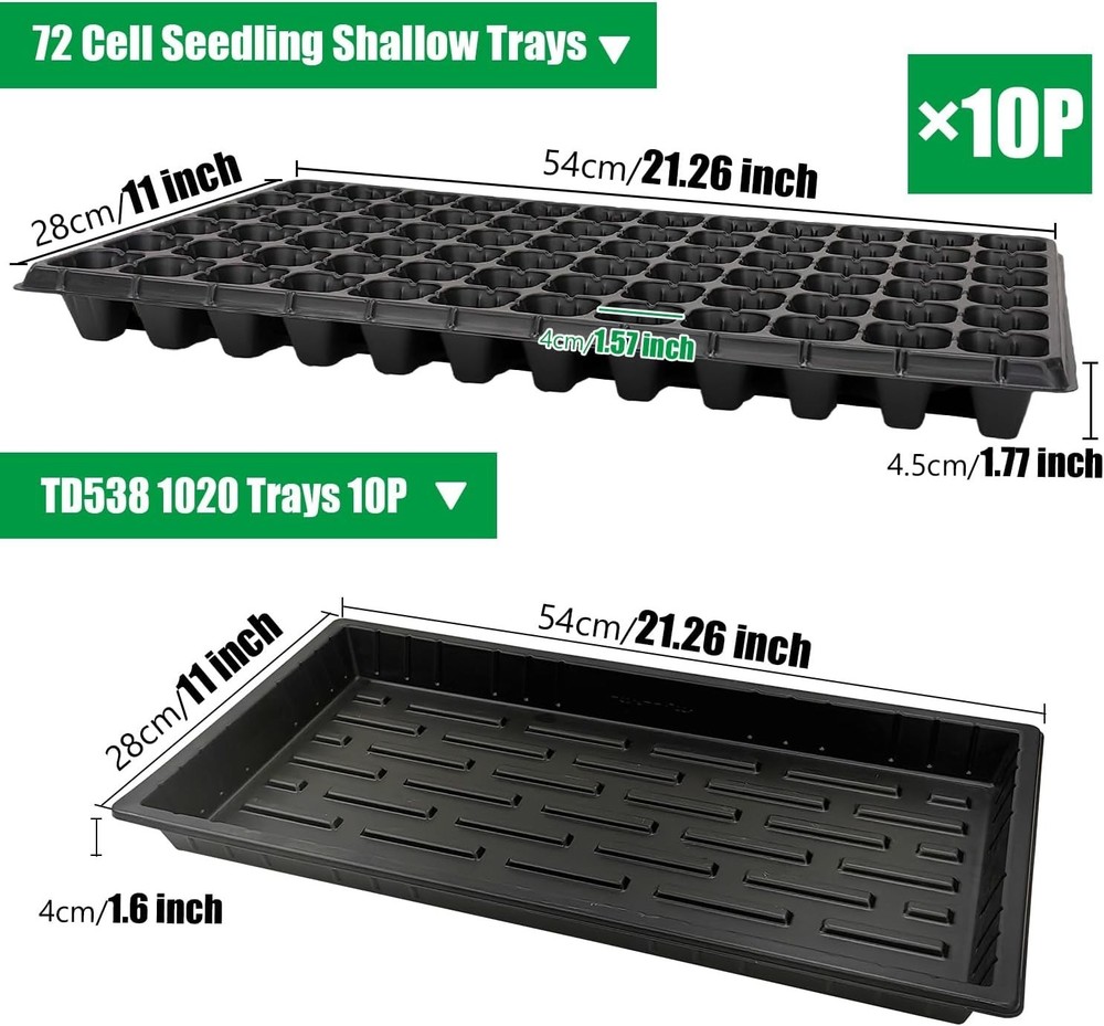 10 Pack 1020 Seed Starter Trays 10 Pcs 72 Cell Plug Trays Thick Durable Seedling
