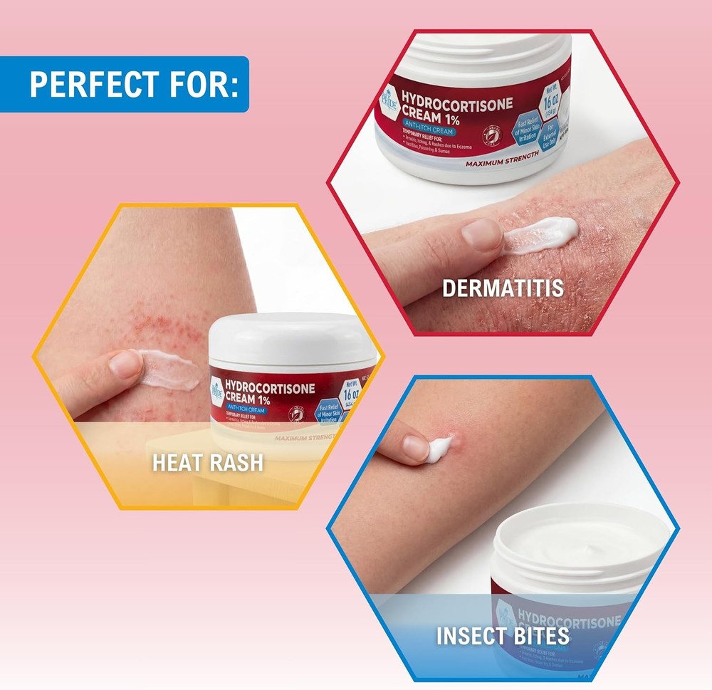MED Pride 1% Hydrocortisone Cream Bulk 16 Oz Maximum Strength Itch Relief for Ec