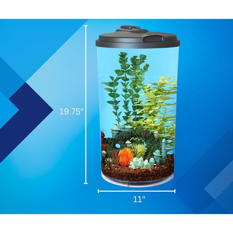 Aquarium Kit 6 Gallon Impact Resistant Cylinder LED Light Timer Fun Experience