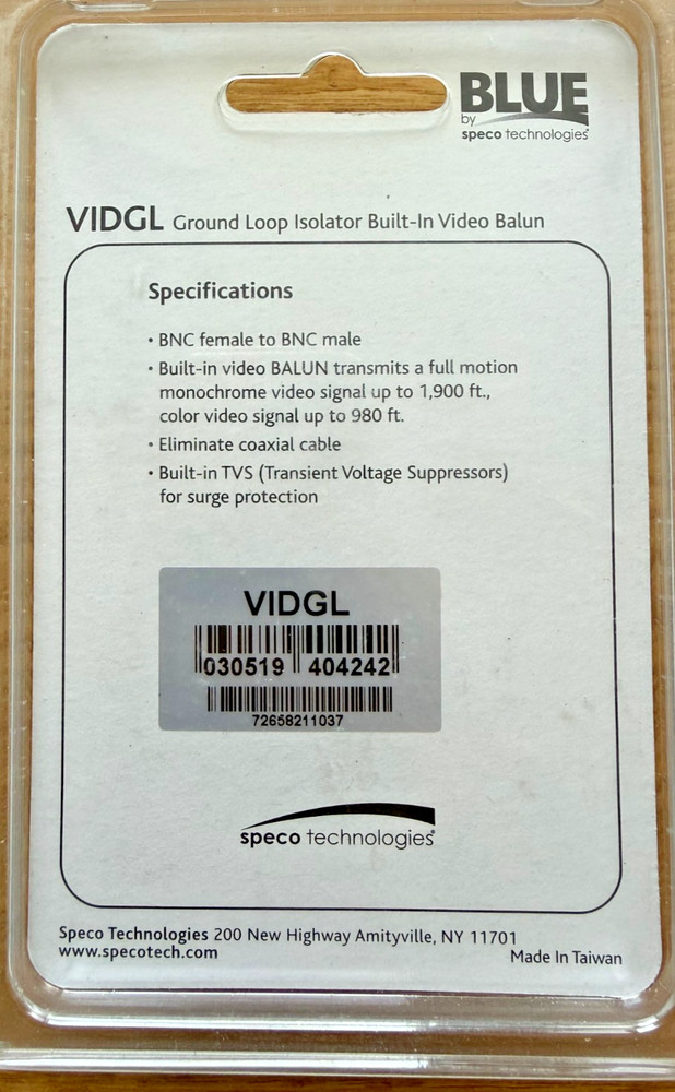 Speco Technologies Surveillance Ground Loop Isolator Built-in Video Balun VID-GL
