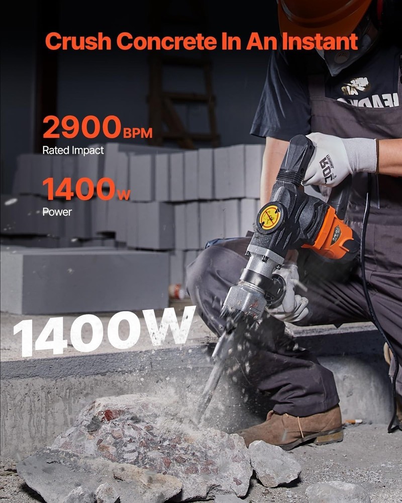 Efficient 1400W Electric Jack Hammer - 2900 BPM, Lightweight & Versatile