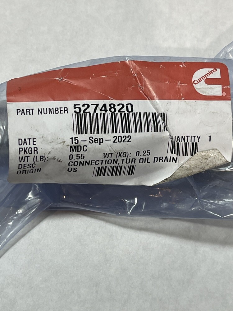 OEM CUMMINS CONNECTION TUR OIL DRAIN 5274820