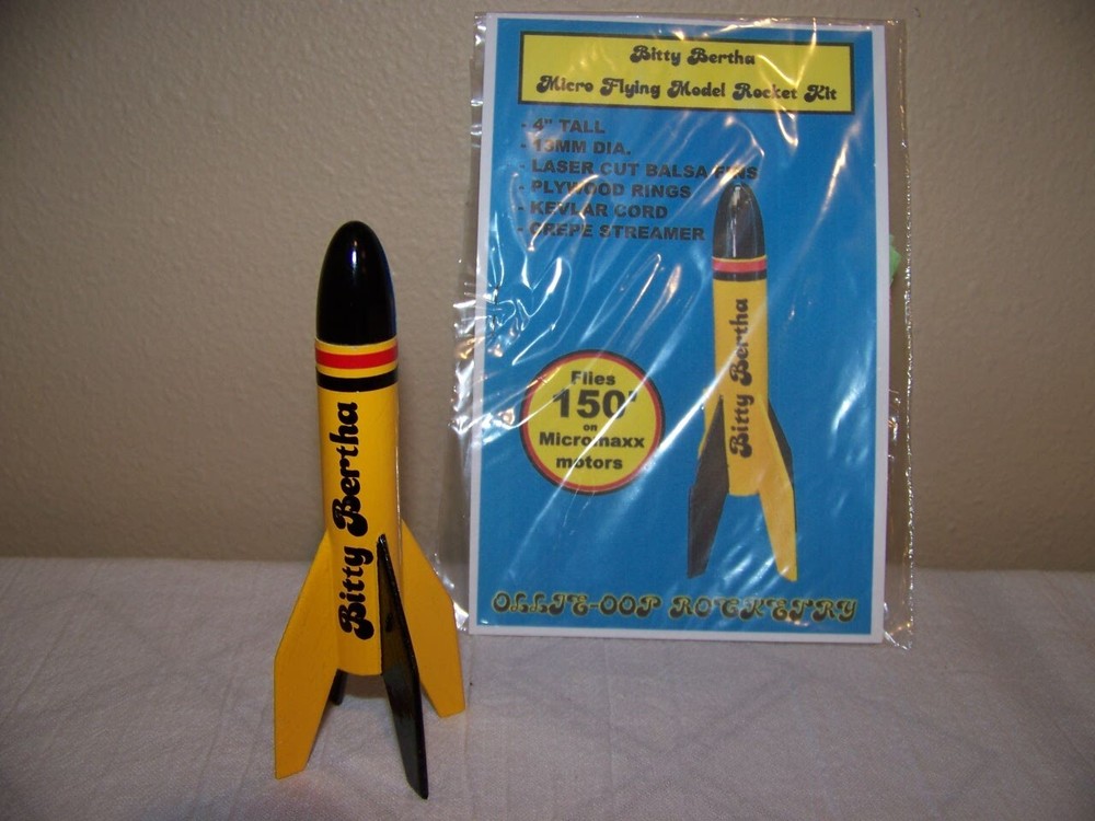 OLLIE-OOP BITTY BERTHA 4" Model Rocket, PRO- Built, Not Flown, NEW