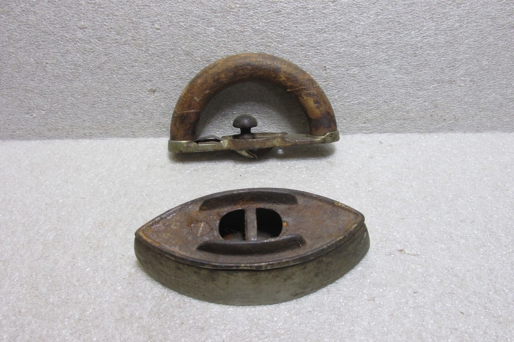 VINTAGE SMALL SAD IRON w/ WOOD HANDLE