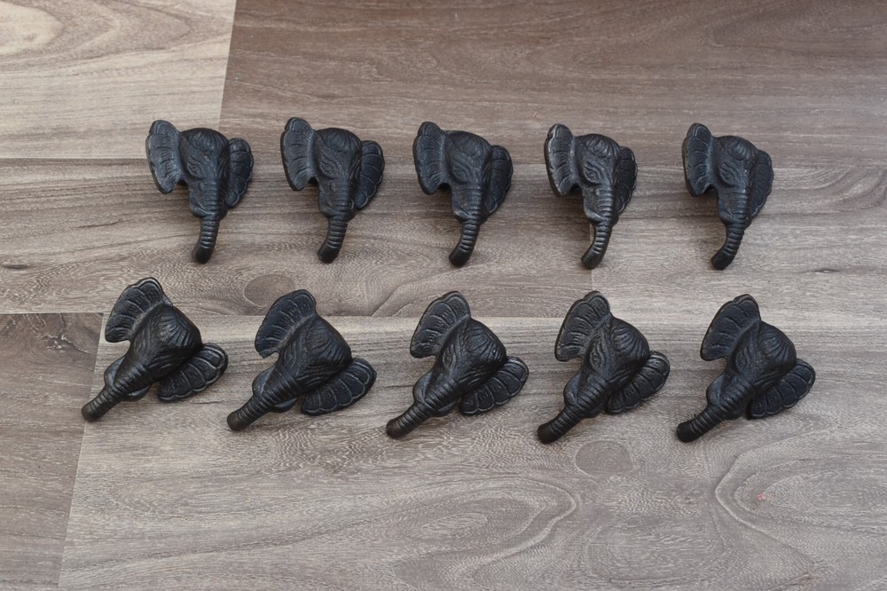 Iron door knobs cast cabinet ELEPHANT drawer handles Kitchen pull rustic 10pcs