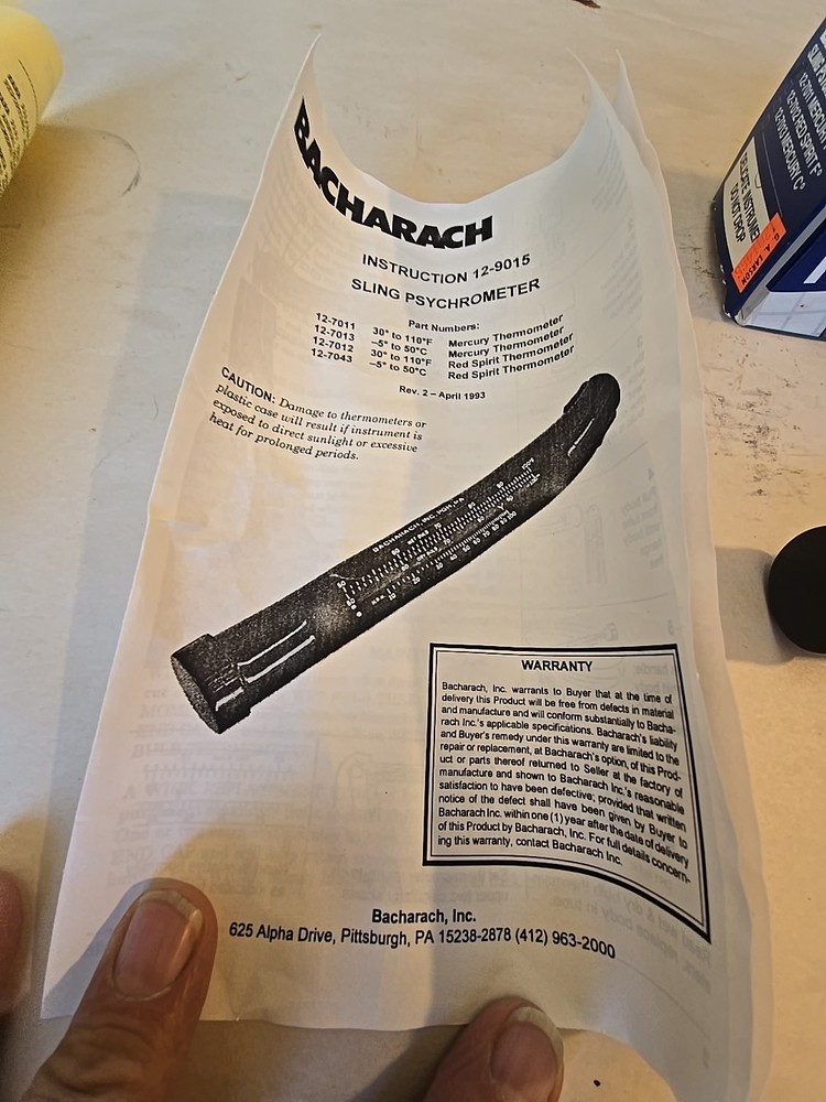 Bacharach Sling Psychrometer Determines 0/0 Relative Humidity