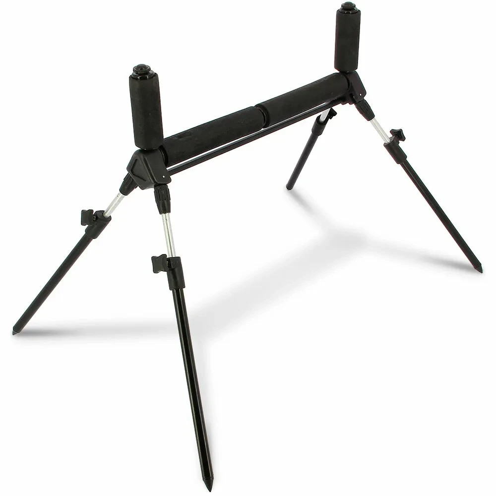 Fishing 4 Leg Pole Roller Pole Rest Padded Adjustable Legs Folding Black