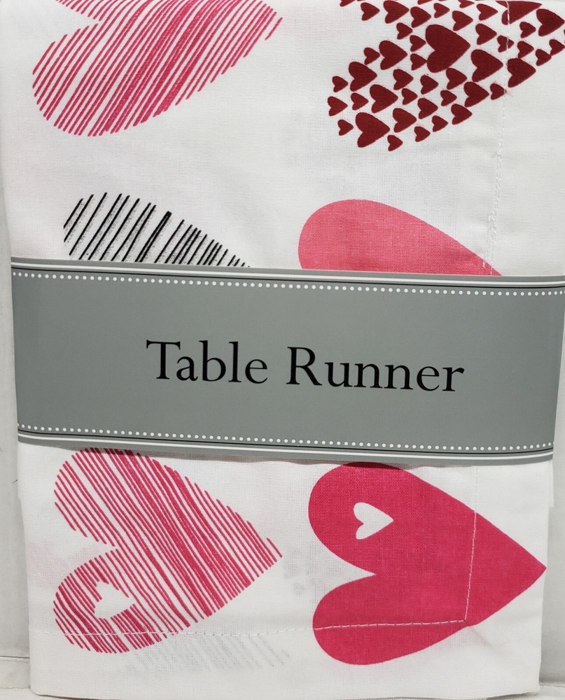 1 Fabric Printed Table Runner (14"x72") LOVE, MULTICOLOR HEARTS COLLAGE, DII