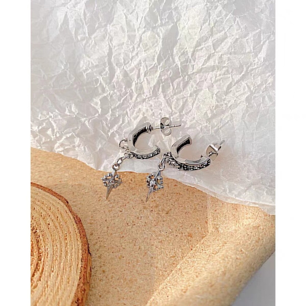 Stainless Steel C type Cross Huggie Hoop Dangle Drop Stud Earrings Piercing