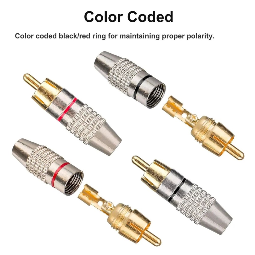 20PCS RCA Male Adapter Plug With Color-Coded for Easy Polarity Identification