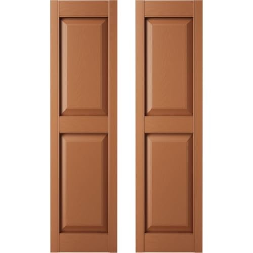 12x59 Raised Panel Shutters - Standard Two Equal Panels, Treated Cedar, Installa