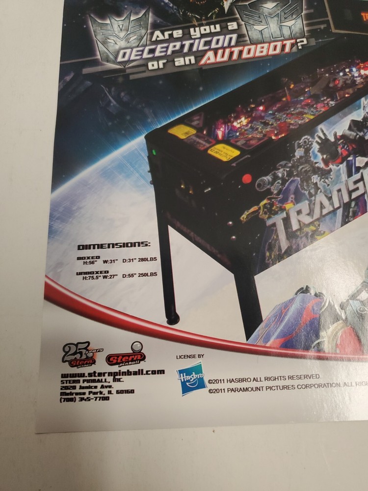 Transformers Flyer/Brochure Ad Stern Pinball Machine Art Artwork