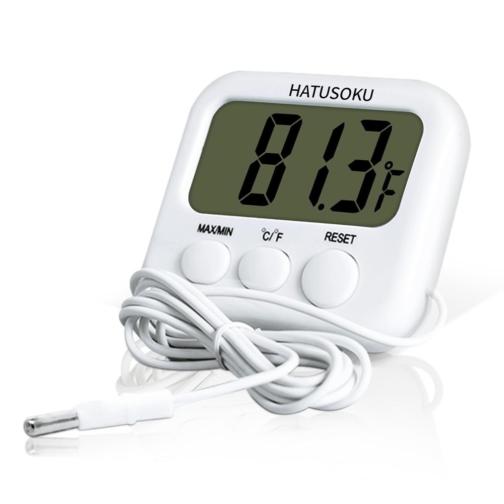 Digital Thermometer with External Sensor for Aquariums & Refrigerators - White