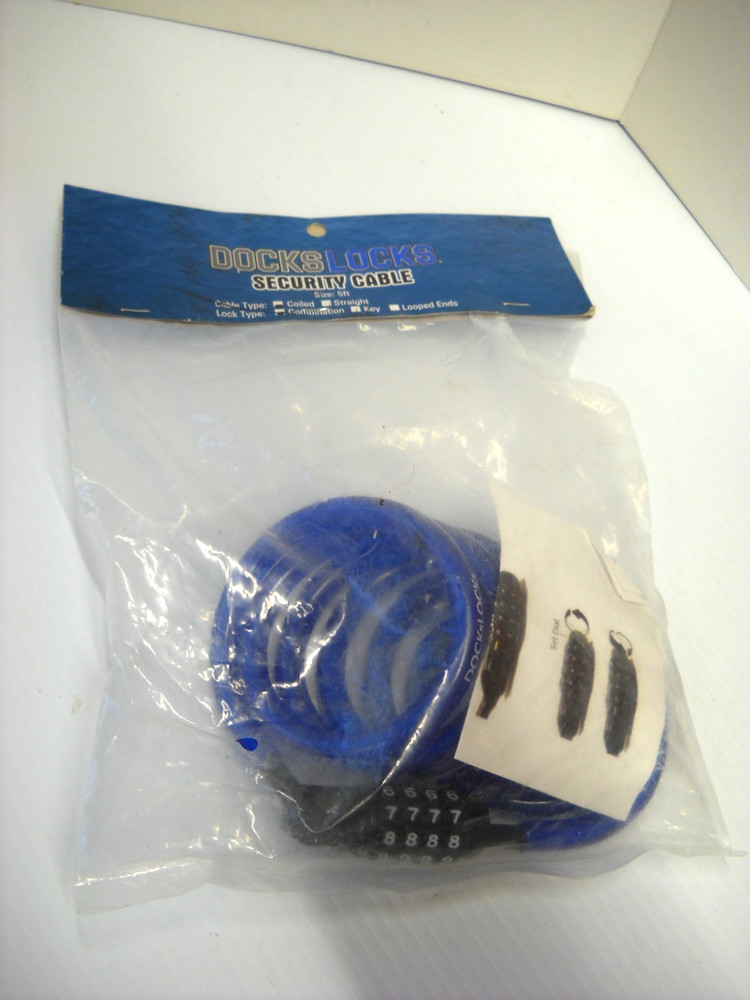 Docks Locks Security Cable Coiled Combination Lock Coated Blue 5 Foot Marine