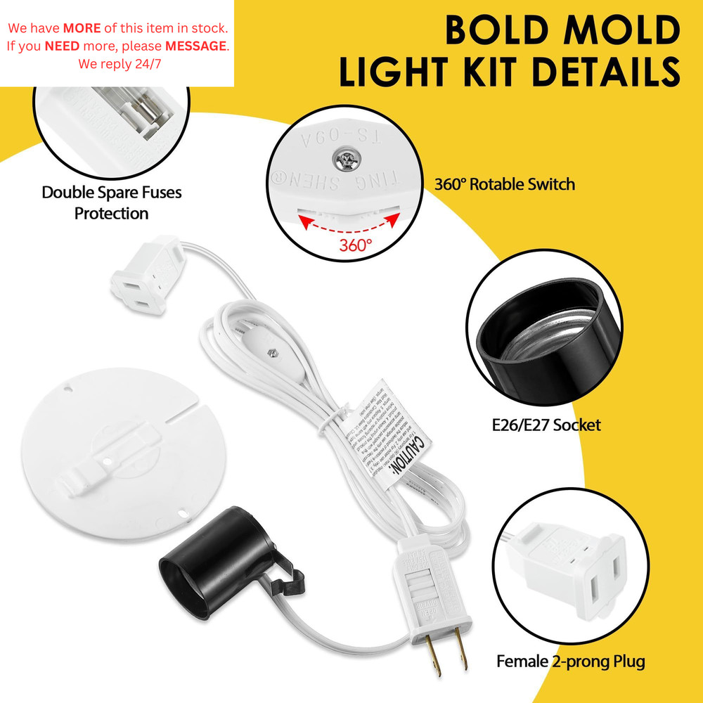 Meonum 2 Set Blow Mold Light Kit Replacement, E27 E26 Single White；black