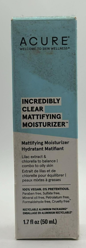 Acure Incredibly Clear Mattifying Moisturizer ~ 1.7 FL OZ ~ FAST SHIP ~ READ